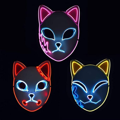 La maschera di protezione giapponese di anime LED dell'assassino del demone di Halloween si accende per il cosplay