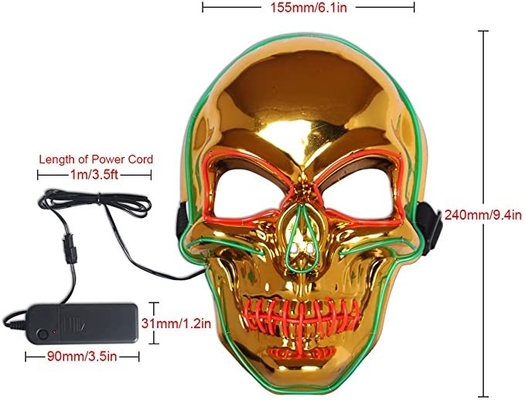 Scheletro spaventoso di Halloween accendere la maschera di protezione piena che emette luce nell'oro scuro degli adulti