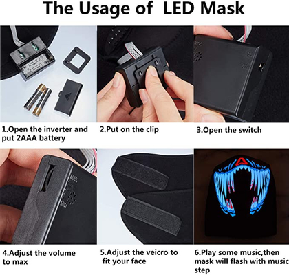 Ardore luminoso di controllo di voce della maschera di protezione di musica del LED alla notte