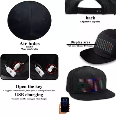 Cappello nero di Bluetooth LED con controllo mobile programmabile del App dell'esposizione