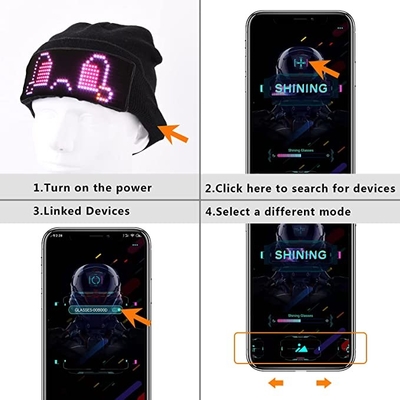 Cappello dell'esposizione di LED che accende Beanie Cap Bluetooth APP programmabile