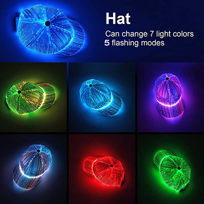Luci d'ardore ricaricabili luminose a fibra ottica di USB dei cappelli di baseball del LED 7